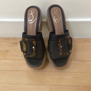 Sam Edelman black leather slip on wedges